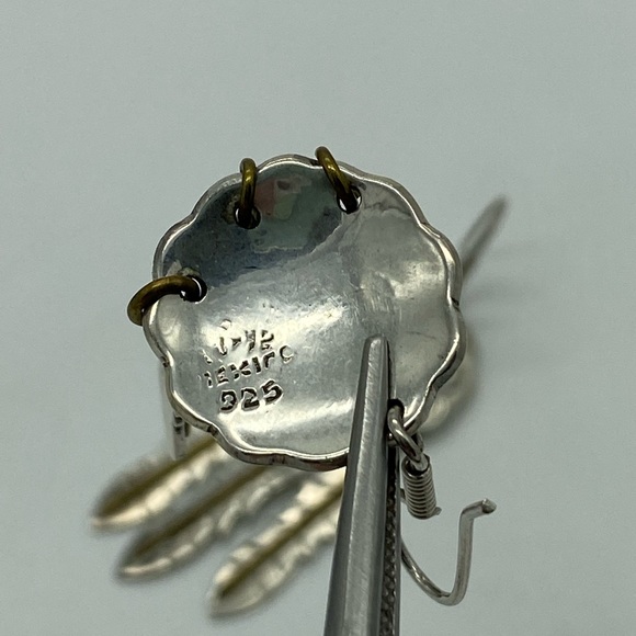 Vintage Taxco Mexico Sterling Silver 925 Dreamcatcher Feather Dangle Earrings - Picture 4 of 10